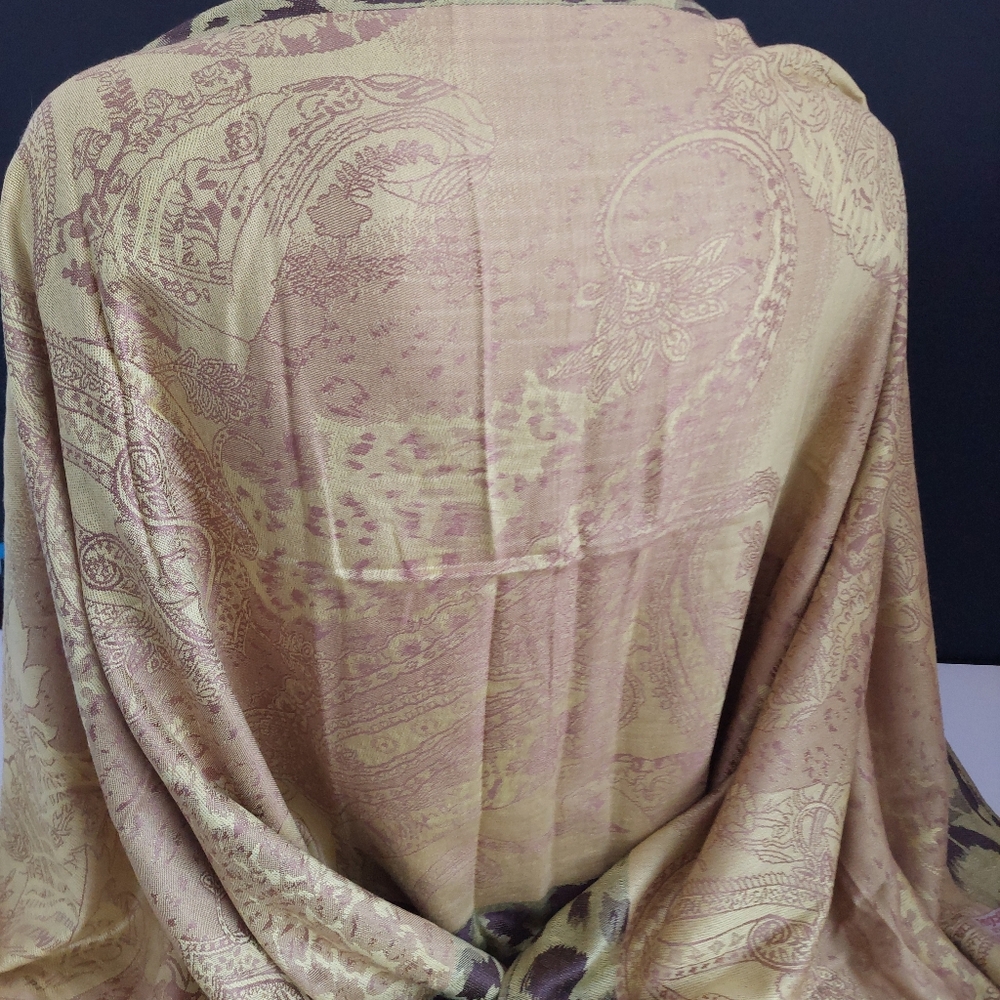 Olive Green Gold Paisley Pashmina Shawl Silk Feel Jacquard Scarf Evening Wrap - Picture 4 of 8